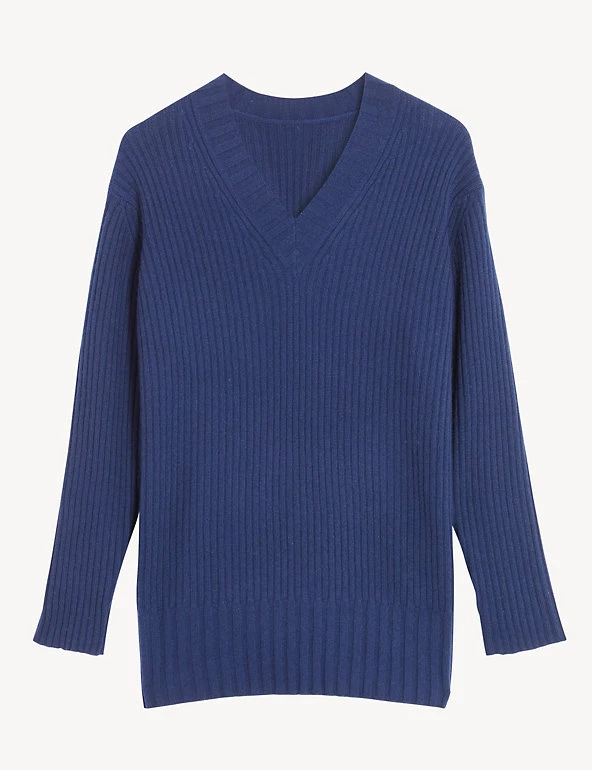JAEGER Jumpers Wool Ribbed V-Neck Jumper With Cashmere - Image 2