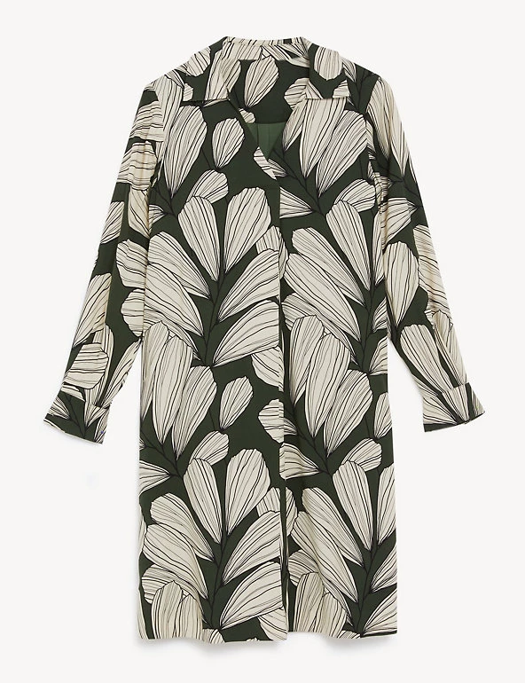 JAEGER Dresses Leaf Print V-Neck Mini Shift Dress - Image 2