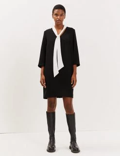 JAEGER Dresses Crepe Tie Neck Knee Length Shift Dress