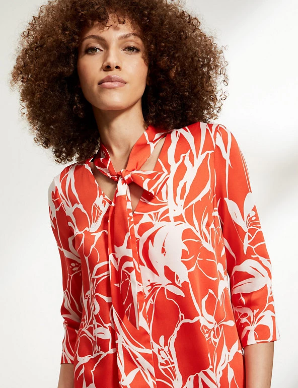 JAEGER Dresses Floral Tie Neck Mini Shift Dress - Image 4