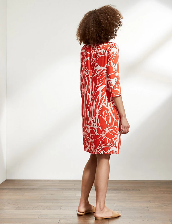 JAEGER Dresses Floral Tie Neck Mini Shift Dress - Image 5