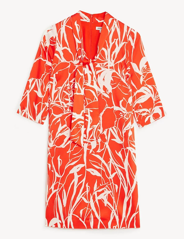 JAEGER Dresses Floral Tie Neck Mini Shift Dress - Image 2