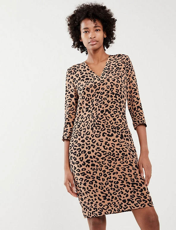 JAEGER Dresses Pure Silk Animal Print V-Neck Shift Dress - Image 3