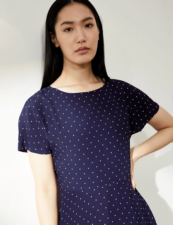 JAEGER Dresses Spot Print Short Sleeve Midi Skater Dress - Image 10