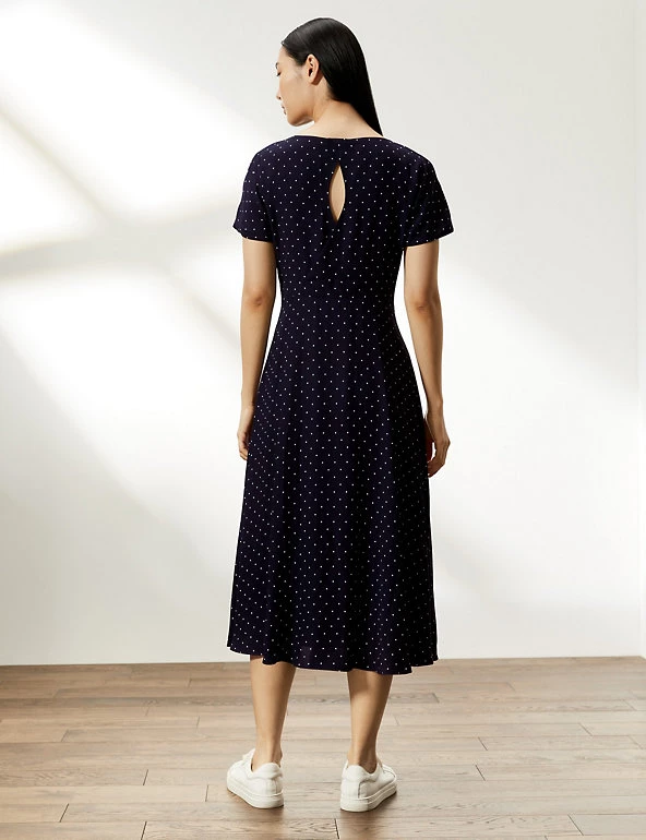 JAEGER Dresses Spot Print Short Sleeve Midi Skater Dress - Image 11
