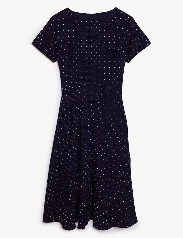 JAEGER Dresses Spot Print Short Sleeve Midi Skater Dress - Image 8