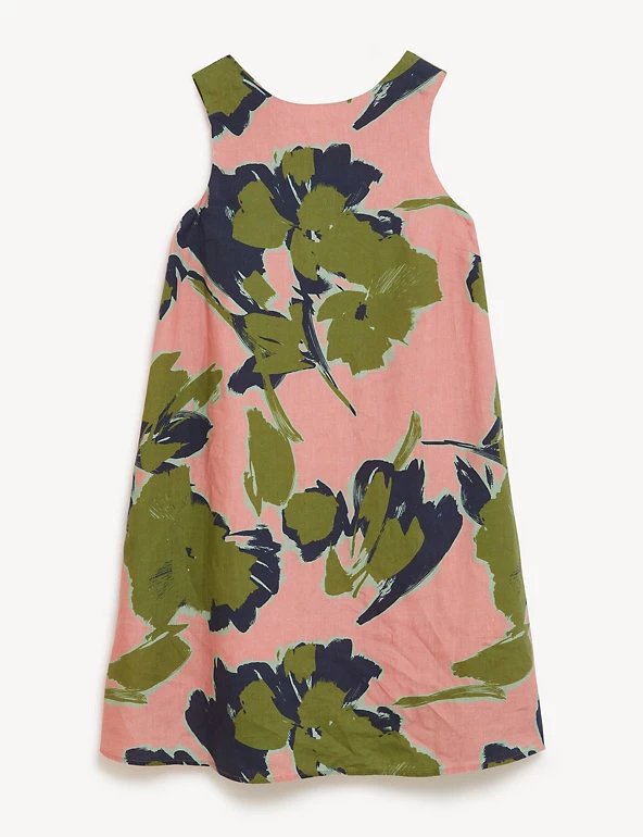 JAEGER Dresses Pure Linen Leaf Print Swing Dress