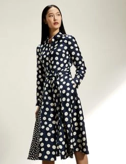 JAEGER Dresses Pure Silk Button Print Midi Shirt Dress