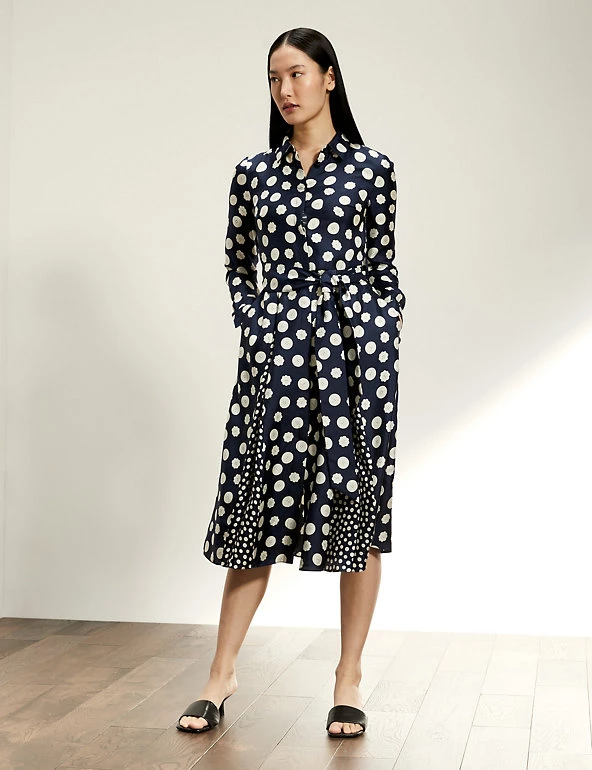 JAEGER Dresses Pure Silk Button Print Midi Shirt Dress - Image 3