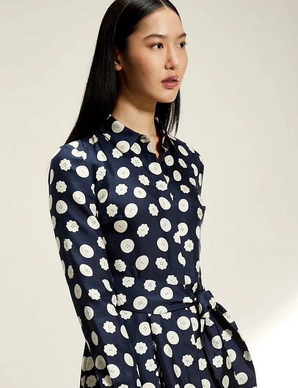 JAEGER Dresses Pure Silk Button Print Midi Shirt Dress - Image 4