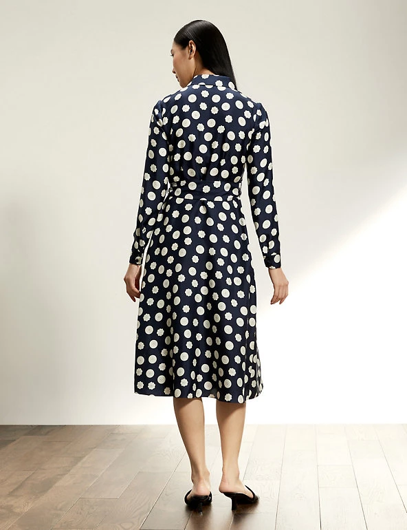 JAEGER Dresses Pure Silk Button Print Midi Shirt Dress - Image 5