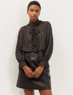 JAEGER Shirts & Blouses Star Print Frill Detail Long Sleeve Blouse