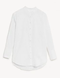 JAEGER Tops Cotton Rich Collarless Long Sleeve Top