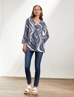JAEGER Shirts & Blouses Pure Linen Printed Long Sleeve Blouse