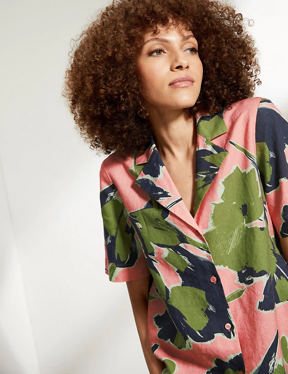 JAEGER Pyjamas Pure Linen Leaf Print Shirt - Image 4