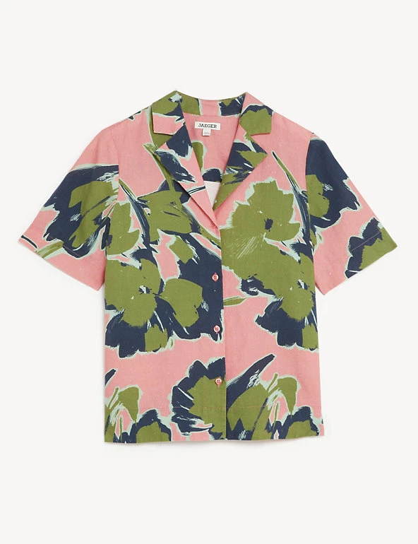 JAEGER Pyjamas Pure Linen Leaf Print Shirt - Image 2