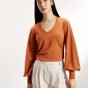 JAEGER Tops Jersey V-Neck Long Sleeve Top