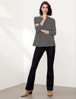 JAEGER Tops Striped Crew Neck 3/4 Sleeve Top