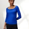 JAEGER Tops Ribbed Square Neck 3/4 Sleeve Top