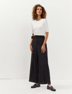 JAEGER Crepe Belted Wide Leg Trousers