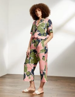 JAEGER Pyjamas Pure Linen Leaf Print Trousers