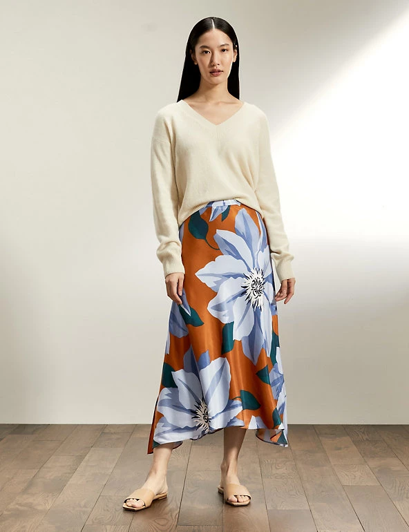 JAEGER Skirts Floral Midi A-Line Skirt