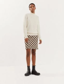 JAEGER Skirts Textured Knee Length A-Line Skirt With Wool