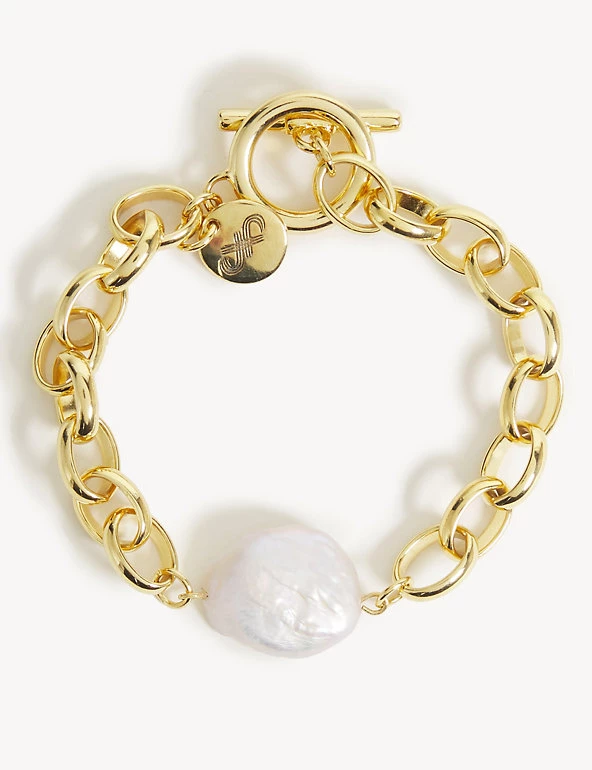 JAEGER Jewellery Gold Tone Freshwater Pearl Bracelet - Image 2
